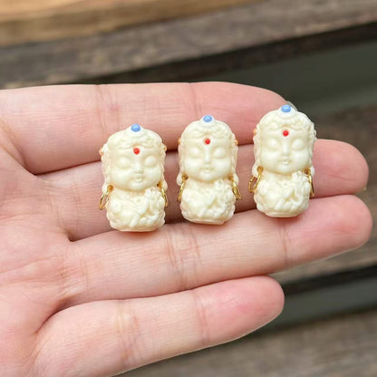 Hand-Carved Ivory Nut Tara Bead | Buddhist Deity Charm for Bracelet/Necklace | Spiritual Jewelry Component