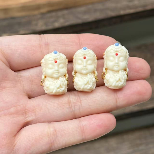 Hand-Carved Ivory Nut Tara Bead | Buddhist Deity Charm for Bracelet/Necklace | Spiritual Jewelry Component