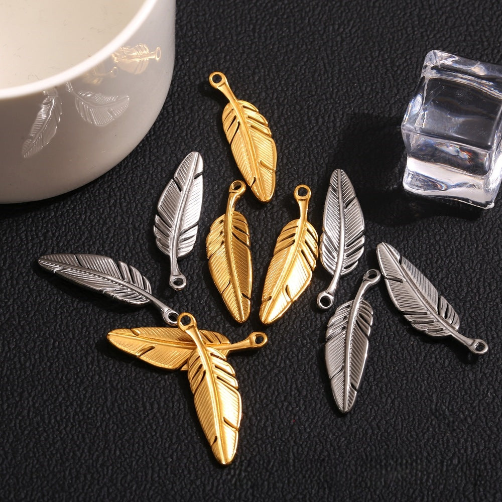 2PCS Delicate Stainless Steel Feather Pendant - Polished Finish | Hypoallergenic Boho Charm