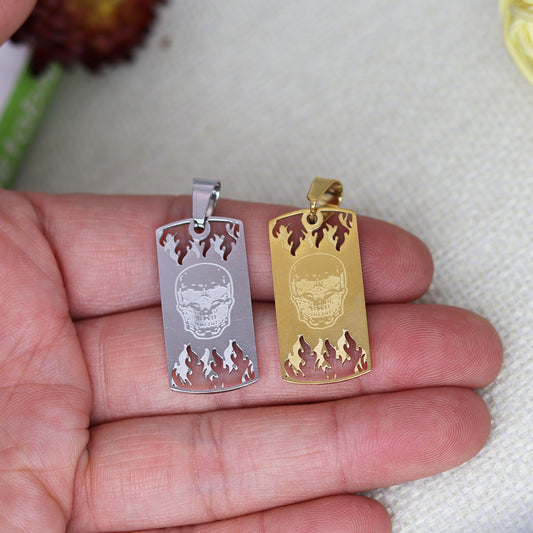 DIY Jewelry Accessories: Stainless Steel Skull with Flame Design Pendant - Craft Bold, Fashion-Forward Pieces