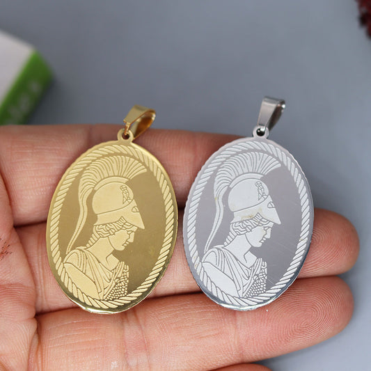 Stainless Steel Athena Greek Goddess Medal Pendant - DIY Jewelry Supplies for Custom Necklaces