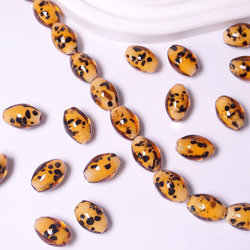 2PCS 11*16mm Handmade Leopard Print Glass Beads – Animal Print Jewelry Making Beads