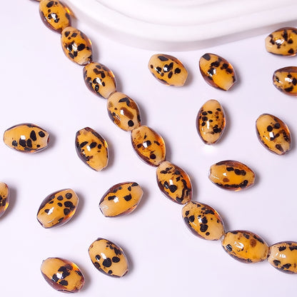 2PCS 11*16mm Handmade Leopard Print Glass Beads – Animal Print Jewelry Making Beads