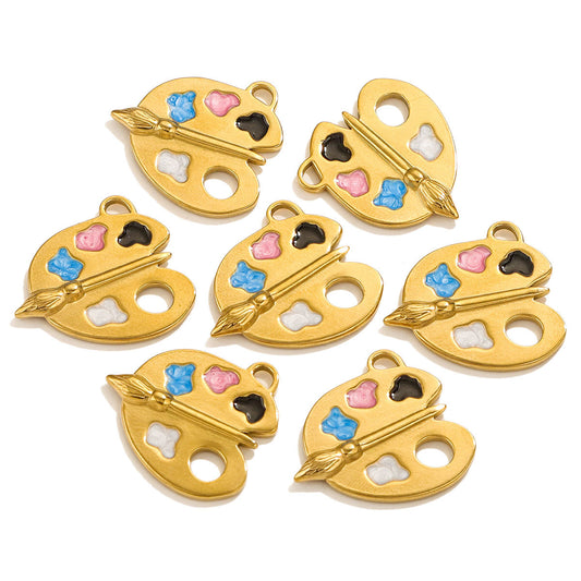 Stainless Steel Colorful Easel Pendant - DIY Necklace Drop - Oil Titanium Steel Enamel Connector Charm, Adorable Accessory