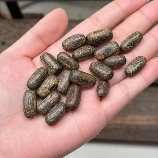 10PCS 9*19mm Vietnam Nha Trang Agarwood Beads, Green Kyara Aloeswood Barrel Loose Beads, DIY Jewelry Making Supplies for Bracelets & Necklaces