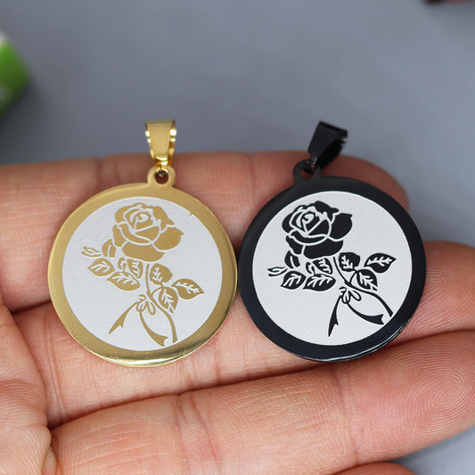 Stainless Steel Rose Engraved Pendant - Modern Fashion Statement Jewelry for Daily Wear & Gifting