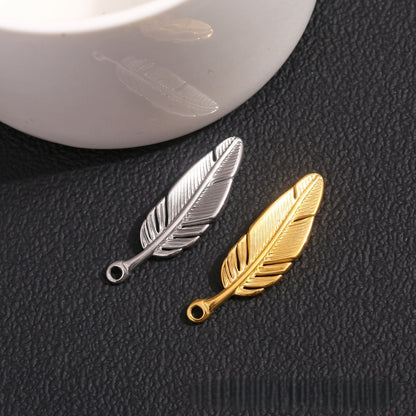 2PCS Delicate Stainless Steel Feather Pendant - Polished Finish | Hypoallergenic Boho Charm