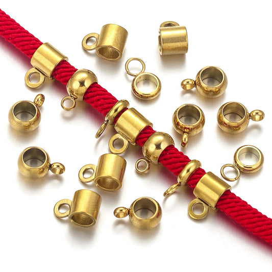 20PCS Stainless Steel Bails Beads  Roundelle Barrel Large Hole Hanger Links Connectors with Charm Loop for Snake Chain European Bracelet Pendant, 2~5mm Hole