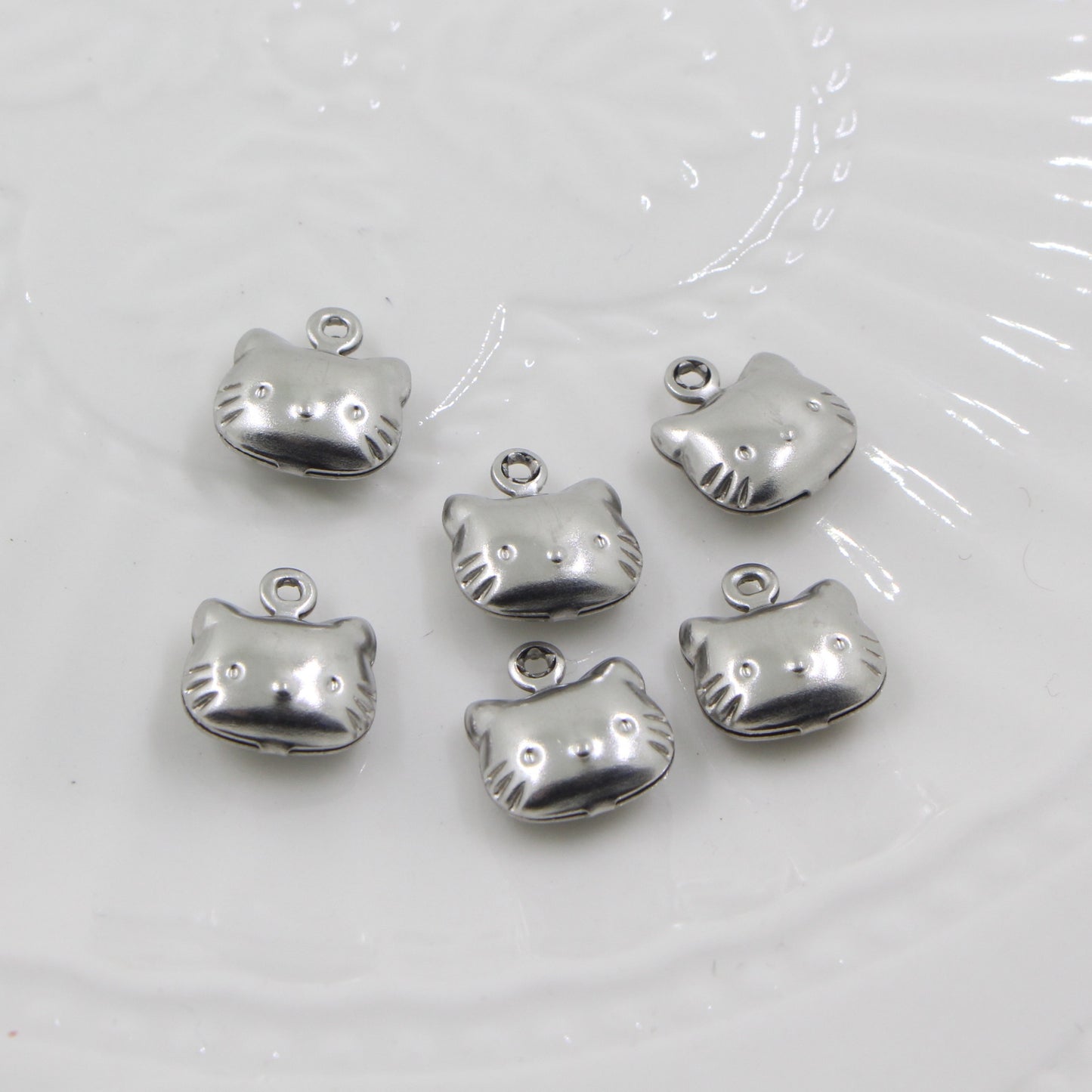 10PCS Stainless Steel Creative Cat Charm | Unique DIY Jewelry Pendant, Adorable Small Hanger for Necklaces & Earrings