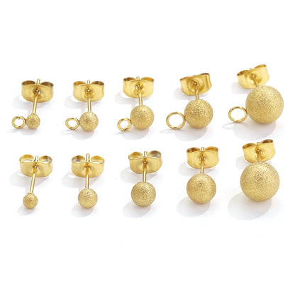 5 Pairs Titanium Steel Dangle Stud Earrings - Stainless Steel Matte Gold - toned Beaded Welded Needles, DIY Handmade Jewelry Supplies