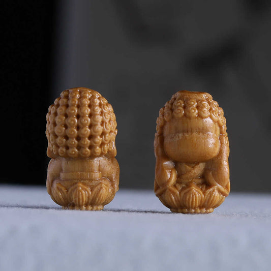 Sandalwood Four No-Evil Buddha Pendant, Hand-Carved Wood Charm for DIY Bracelets, Necklaces & Spiritual Accessories