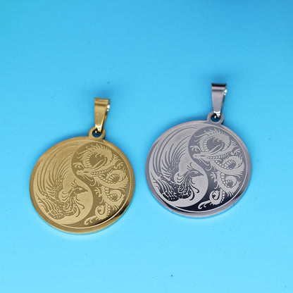 Stainless Steel Yin Yang Red Dragon Phoenix Pendant - Colorful DIY Jewelry Supplies for Custom Necklaces/Bracelets