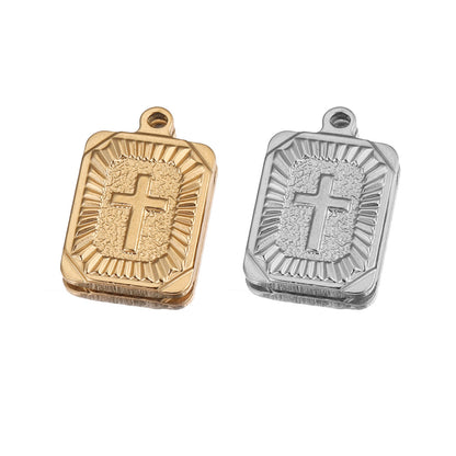 Stainless Steel Rectangular Cross Pendant | Radiating Pattern & Vacuum Plating, DIY Hip Hop Punk Jewelry Charm
