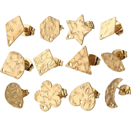 5Pairs Stainless Steel DIY Earring Components - Geometric Textured Blanks & Posts with Holes, Titanium Steel for Earrings