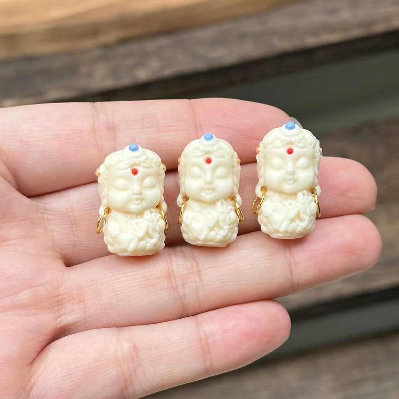 Hand-Carved Ivory Nut Tara Bead | Buddhist Deity Charm for Bracelet/Necklace | Spiritual Jewelry Component