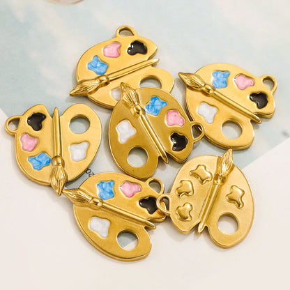 Stainless Steel Colorful Easel Pendant - DIY Necklace Drop - Oil Titanium Steel Enamel Connector Charm, Adorable Accessory