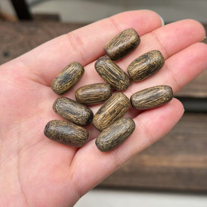 10PCS 9*19mm Vietnam Nha Trang Agarwood Beads, Green Kyara Aloeswood Barrel Loose Beads, DIY Jewelry Making Supplies for Bracelets & Necklaces