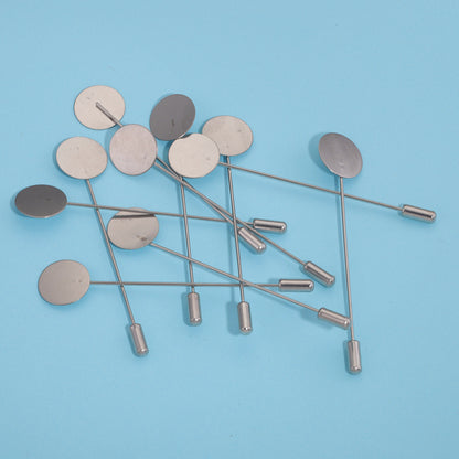 10PCS DIY Jewelry Brooch Pins - Stainless Steel Long Disk Pin with Stopper (Cabochon Compatible)