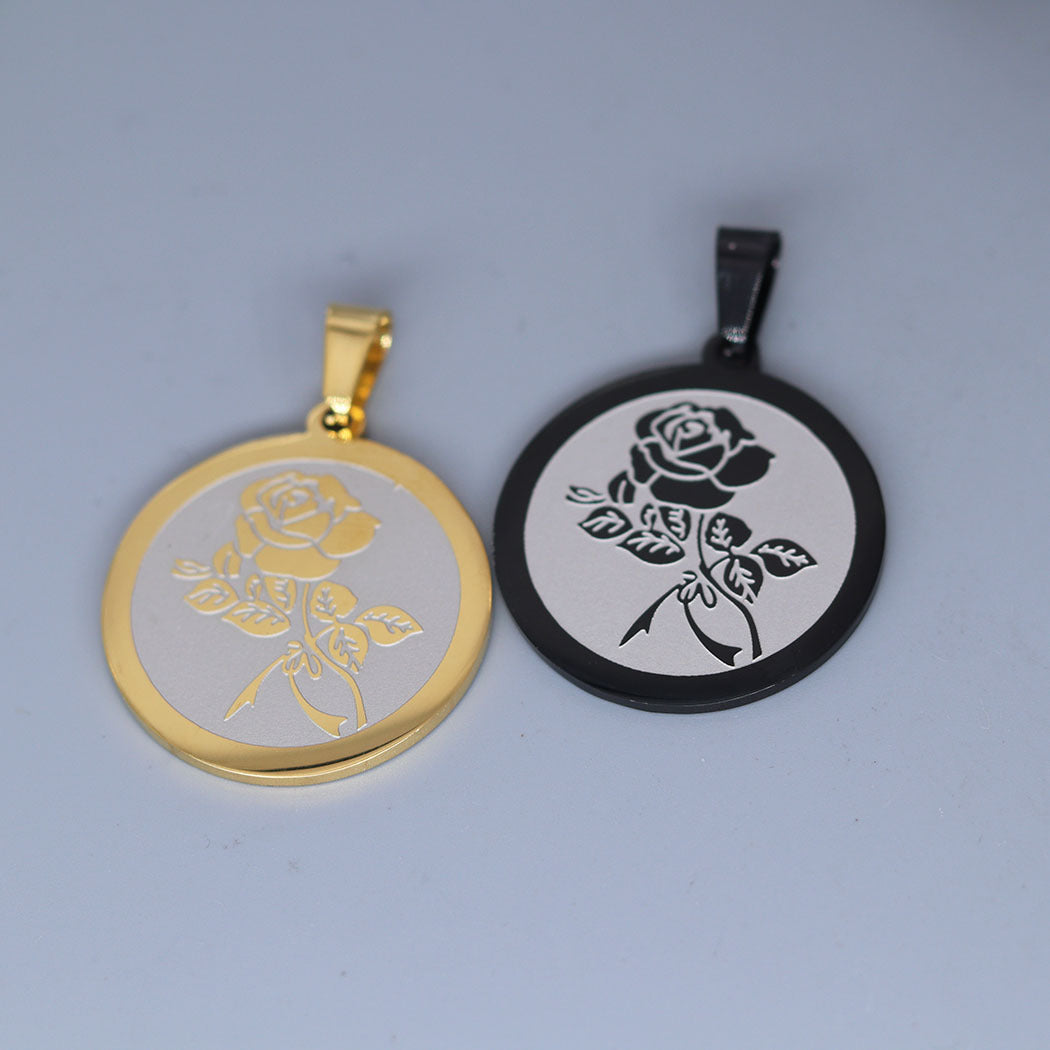 Stainless Steel Rose Engraved Pendant - Modern Fashion Statement Jewelry for Daily Wear & Gifting