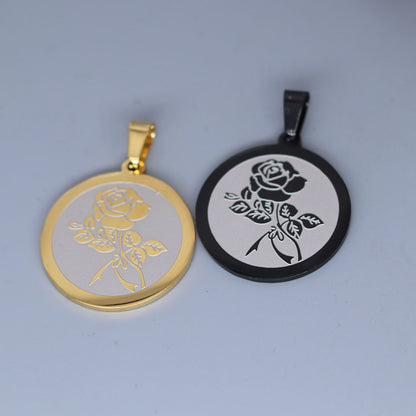 Stainless Steel Rose Engraved Pendant - Modern Fashion Statement Jewelry for Daily Wear & Gifting