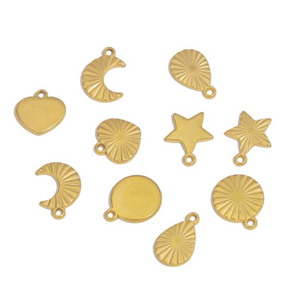 5PCS Stainless Steel Sun Moon Star Pendant Charm, DIY Jewelry Making Supplies for Earrings, Bracelets, and Necklaces