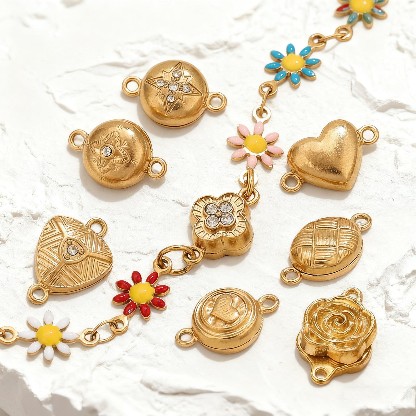 Stainless Steel Rose Magnetic Clasp, Vacuum Gold Plated Flower End Clasp, DIY Bracelet Necklace Jewelry Making Supplies