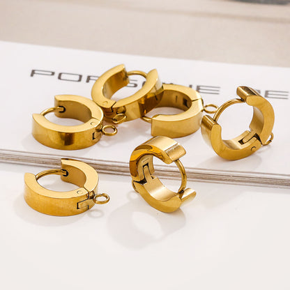 5 Pairs Stainless Steel Polished Circular Earrings -  Retro & Lightweight, DIY Ear Clasps - Titanium Steel Colorfast Ear Studs & Hoops