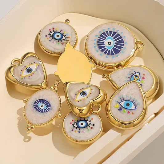 Stainless Steel Vintage Round Blue Evil Eye Pendants, Enameled DIY Charms for Bracelets/Necklaces/Keychains, Jewelry Making Accessories