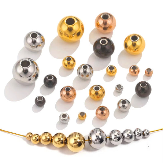50PCS Stainless Steel Solid Drilled Beads | Titanium Steel Loose Beads for DIY Bracelets, Jewelry Making Supplies
