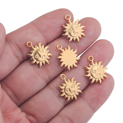 10PCS Whimsical Smile Sun Moon Pendant - Stainless Steel Casting, DIY Accessory for Handmade Necklaces