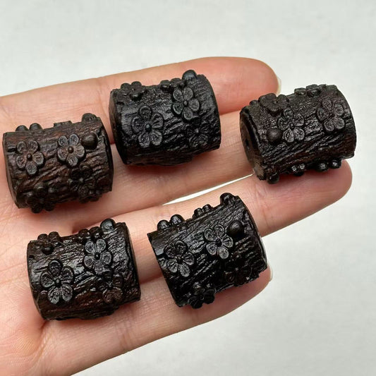 20x25mm Agarwood  Carved Plum Blossom Barrel Beads - Loose Beads for DIY Jewelry Making