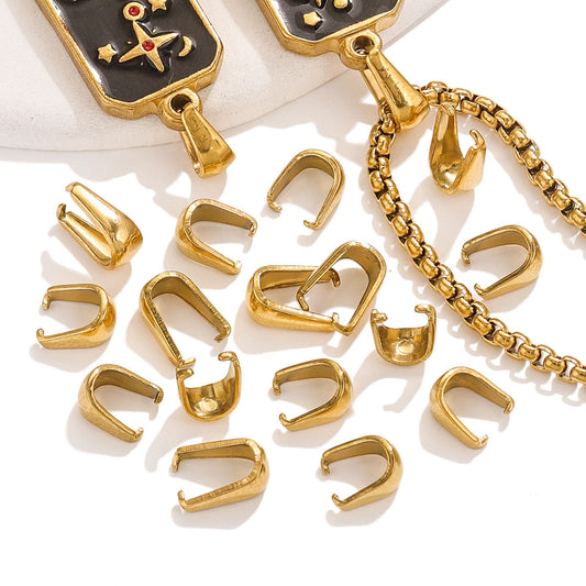 50PCS Stainless Steel Snap On Bails Hook Pendant Clasps Pinch Clips Bail Pendants for Neckalce Jewelry DIY Craft Making, Stainless Steel Color
