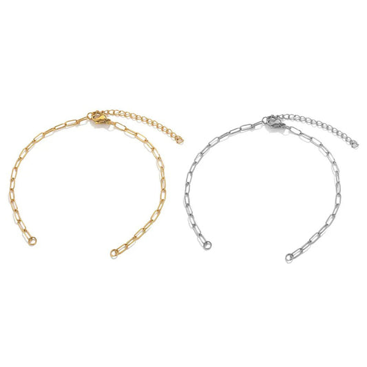 5PCS Real Gold Plated Semi - finished Base Chain for DIY Bracelets - Stainless Steel Long Cross, Adjustable Titanium Steel Accessories