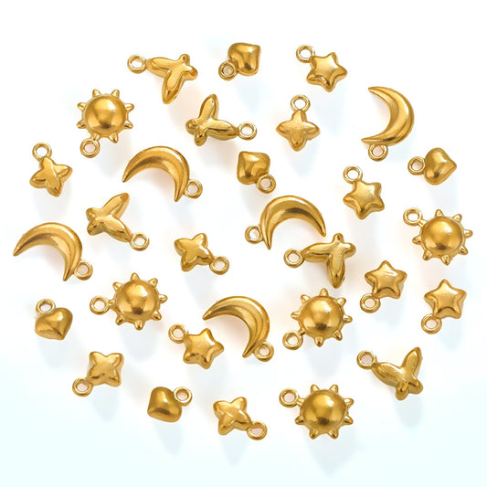 10PCS Stainless Steel Moon & Sun Mini Pendants | Cute Tiny Charms, Ideal Accessories for Necklaces & DIY Jewelry Making