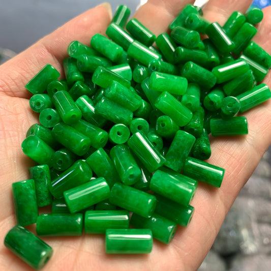 20PCS 5×9mm Jadeite Green Jade Barrel Beads, Loose Gemstone Beads for DIY Jewelry Making, Handcraft Supplies for Bracelet Necklace Accessories