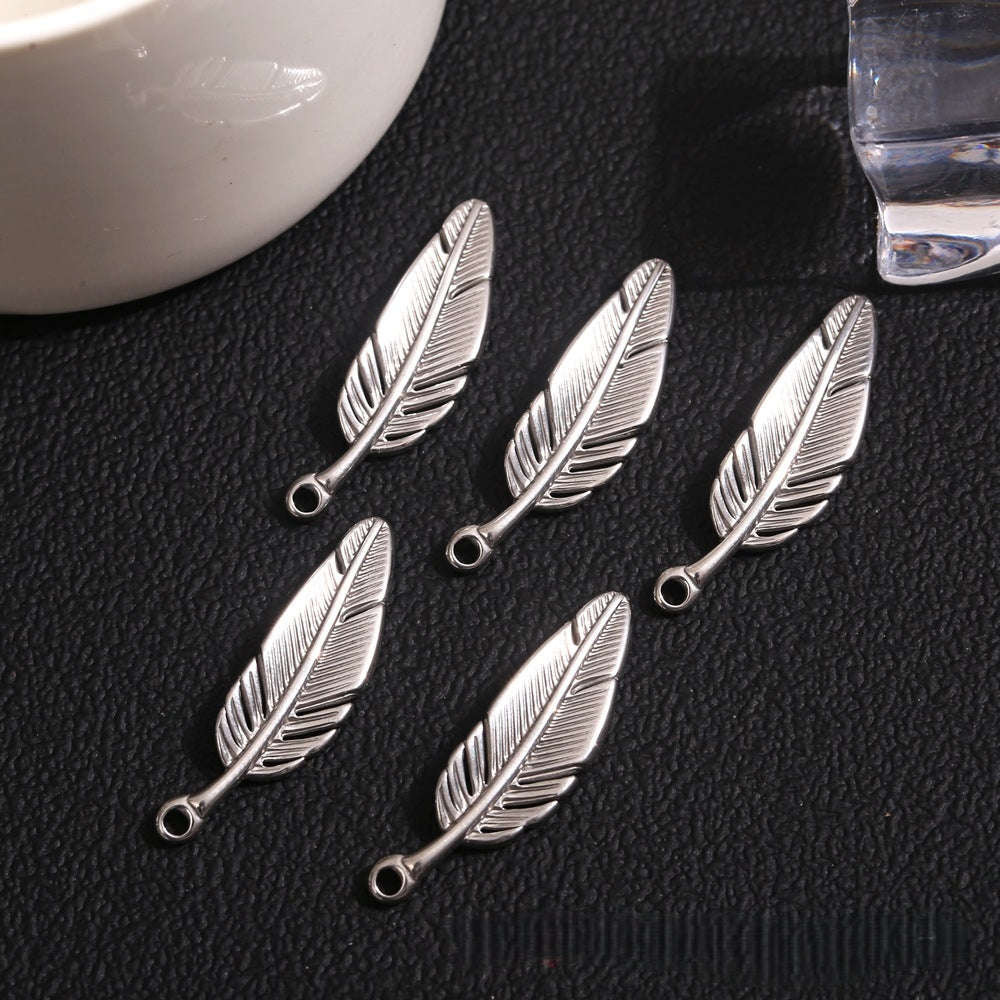 2PCS Delicate Stainless Steel Feather Pendant - Polished Finish | Hypoallergenic Boho Charm