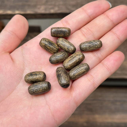 10PCS 9*19mm Vietnam Nha Trang Agarwood Beads, Green Kyara Aloeswood Barrel Loose Beads, DIY Jewelry Making Supplies for Bracelets & Necklaces