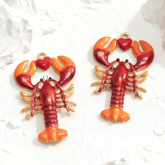 Stainless Steel Large Enameled Crayfish Pendants, Ocean-Style Animal Charms for DIY Bracelets & Necklaces, Jewelry Making Accessories