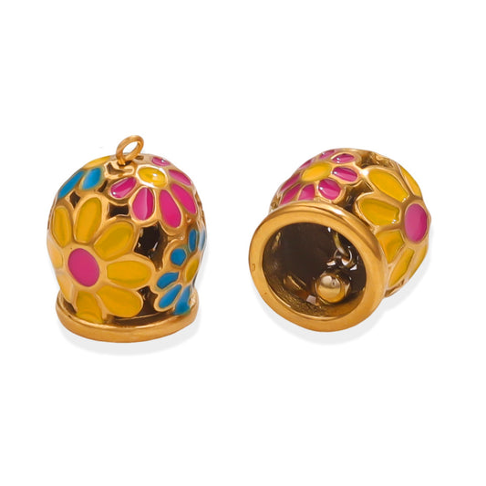 Stainless Steel Enamel Bell Pendants, DIY Jewelry Accessories for Bracelets/Anklets, Ideal for Leather Cord & Red Cord Connections
