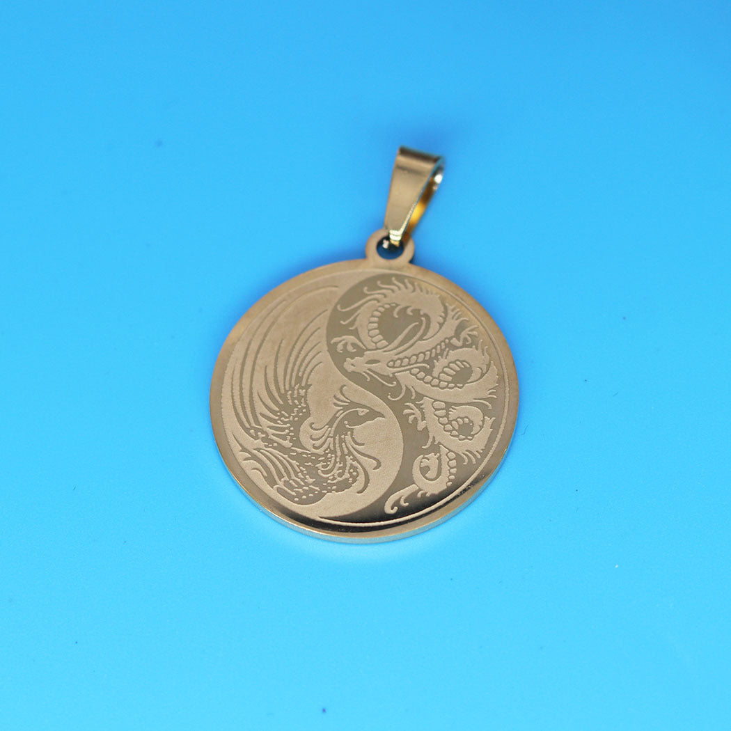 Stainless Steel Yin Yang Red Dragon Phoenix Pendant - Colorful DIY Jewelry Supplies for Custom Necklaces/Bracelets
