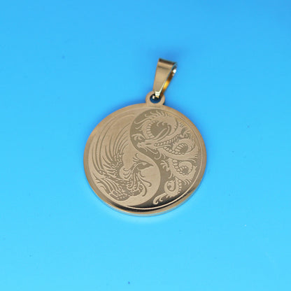 Stainless Steel Yin Yang Red Dragon Phoenix Pendant - Colorful DIY Jewelry Supplies for Custom Necklaces/Bracelets