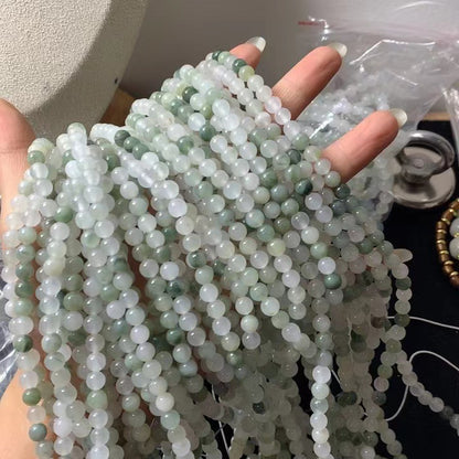 Natural Tianshan Jade Loose Beads - Round/Smooth Gemstone Beads for Jewelry Making, DIY Bracelet Necklace Supplies