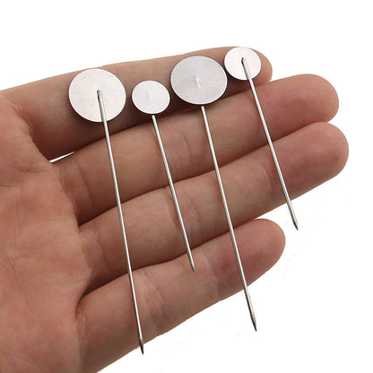 10PCS DIY Jewelry Brooch Pins - Stainless Steel Long Disk Pin with Stopper (Cabochon Compatible)