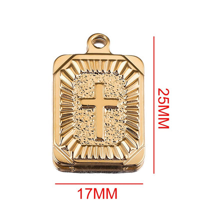 Stainless Steel Rectangular Cross Pendant | Radiating Pattern & Vacuum Plating, DIY Hip Hop Punk Jewelry Charm