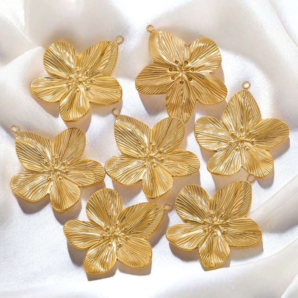 Vintage Stainless Steel Flower Pendants,  DIY Charms for Necklaces & Earrings, Jewelry Making Accessories