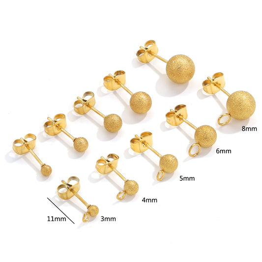 5 Pairs Titanium Steel Dangle Stud Earrings - Stainless Steel Matte Gold - toned Beaded Welded Needles, DIY Handmade Jewelry Supplies