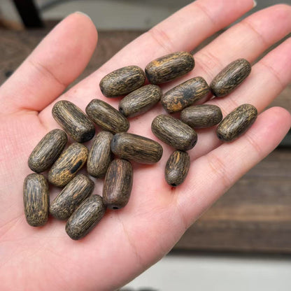 10PCS 9*19mm Vietnam Nha Trang Agarwood Beads, Green Kyara Aloeswood Barrel Loose Beads, DIY Jewelry Making Supplies for Bracelets & Necklaces