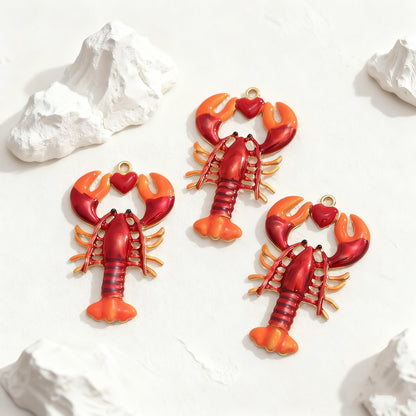 Stainless Steel Large Enameled Crayfish Pendants, Ocean-Style Animal Charms for DIY Bracelets & Necklaces, Jewelry Making Accessories