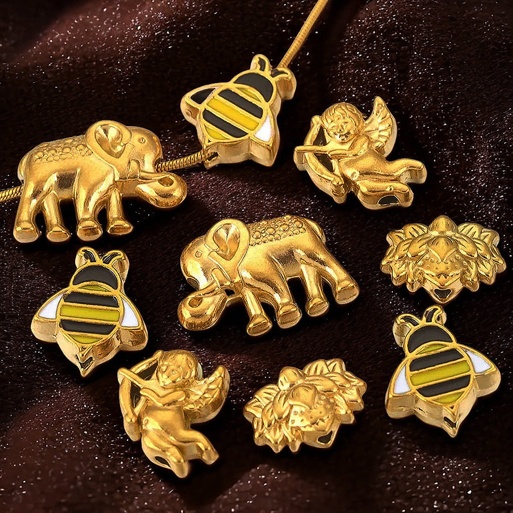 2PCS Stainless Steel Spacer Beads, Elephant Owl Buddha Head Diamond Shape Decorative Beads for DIY Jewelry Making