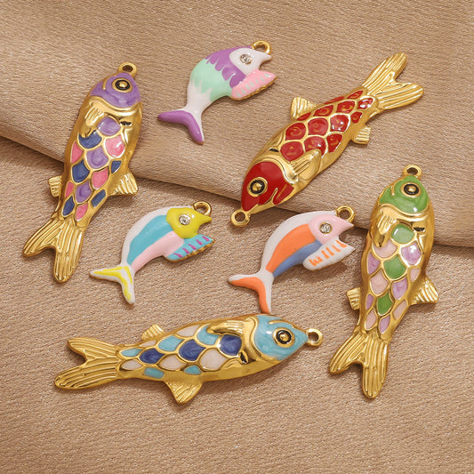 Stainless Steel (Titanium Steel) Colorful Enamel Fish Pendants | DIY Jewelry Accessories, Vibrant Sea Fish Charms for Necklaces & Bracelets